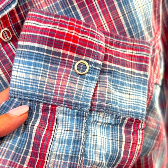 Men's Plaid Button-Up Shirt - Red and Blue - Picture 4 of 5